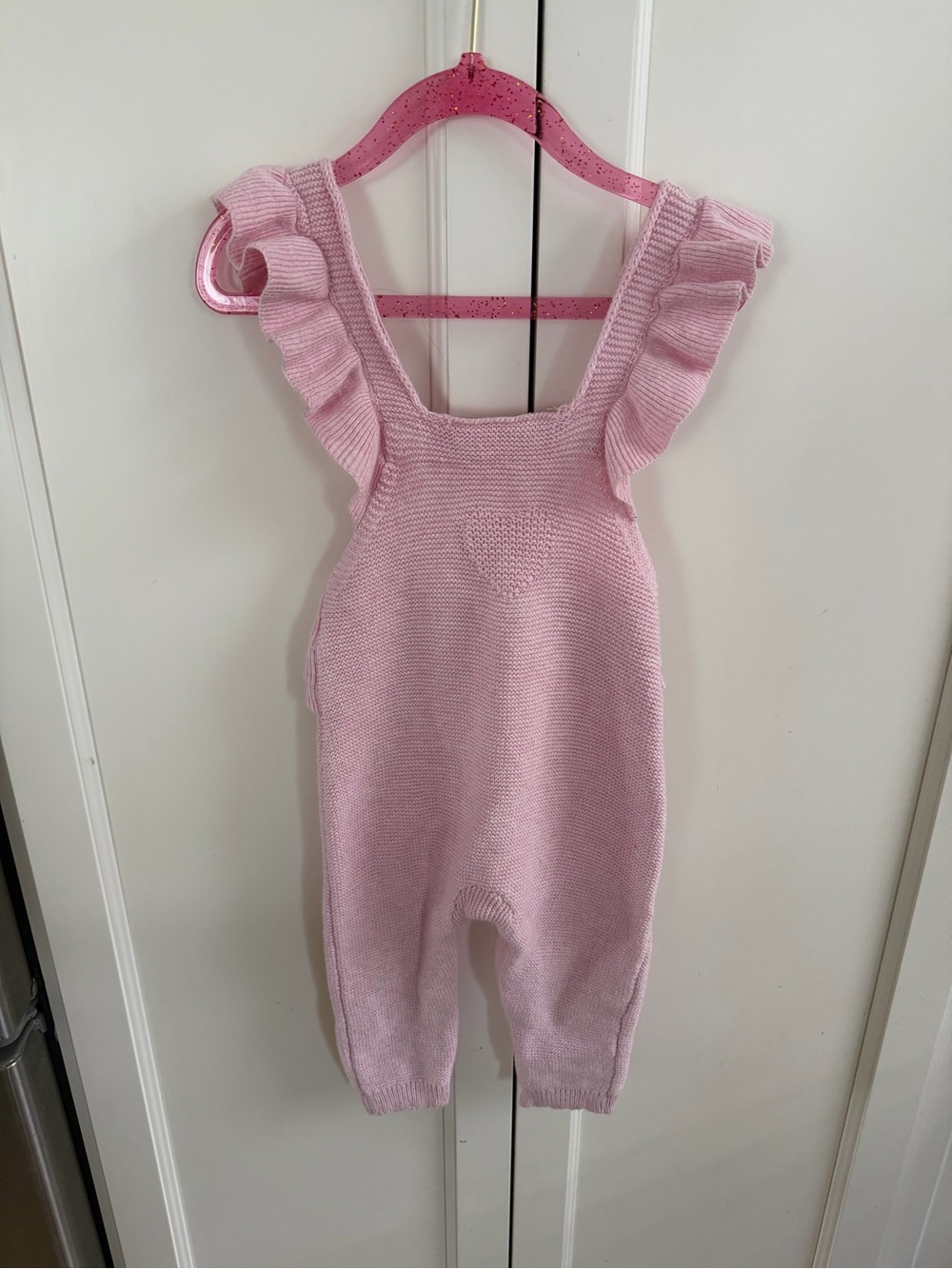 Modern moments 9-12m 100% cotton Pink Ruffle-Strap Knit Romper overalls